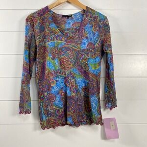 Kenny Dana Womens Paisley Sheer Top sz L NWT Multicolor Rave Club Festival Boho